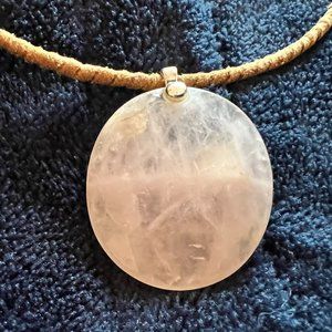 Rose Quartz Pendant on Brown Corded Choker